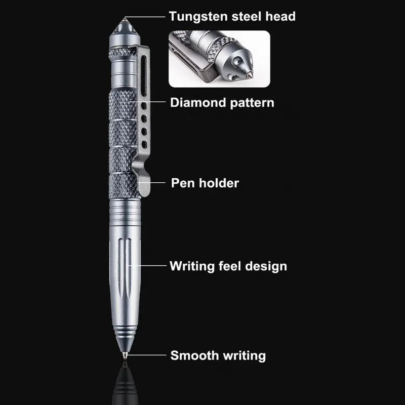 Military Tactical Pen — Aviation Aluminum Glass Breaker & Emergency Survival Tool