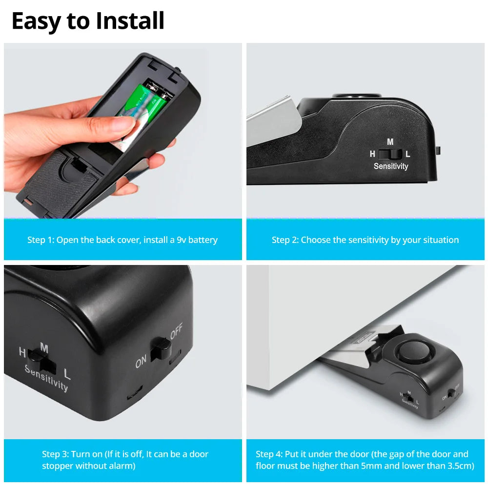 Door Stop Alarm — 120dB Wedge Security Alert with 3 Sensitivity Levels