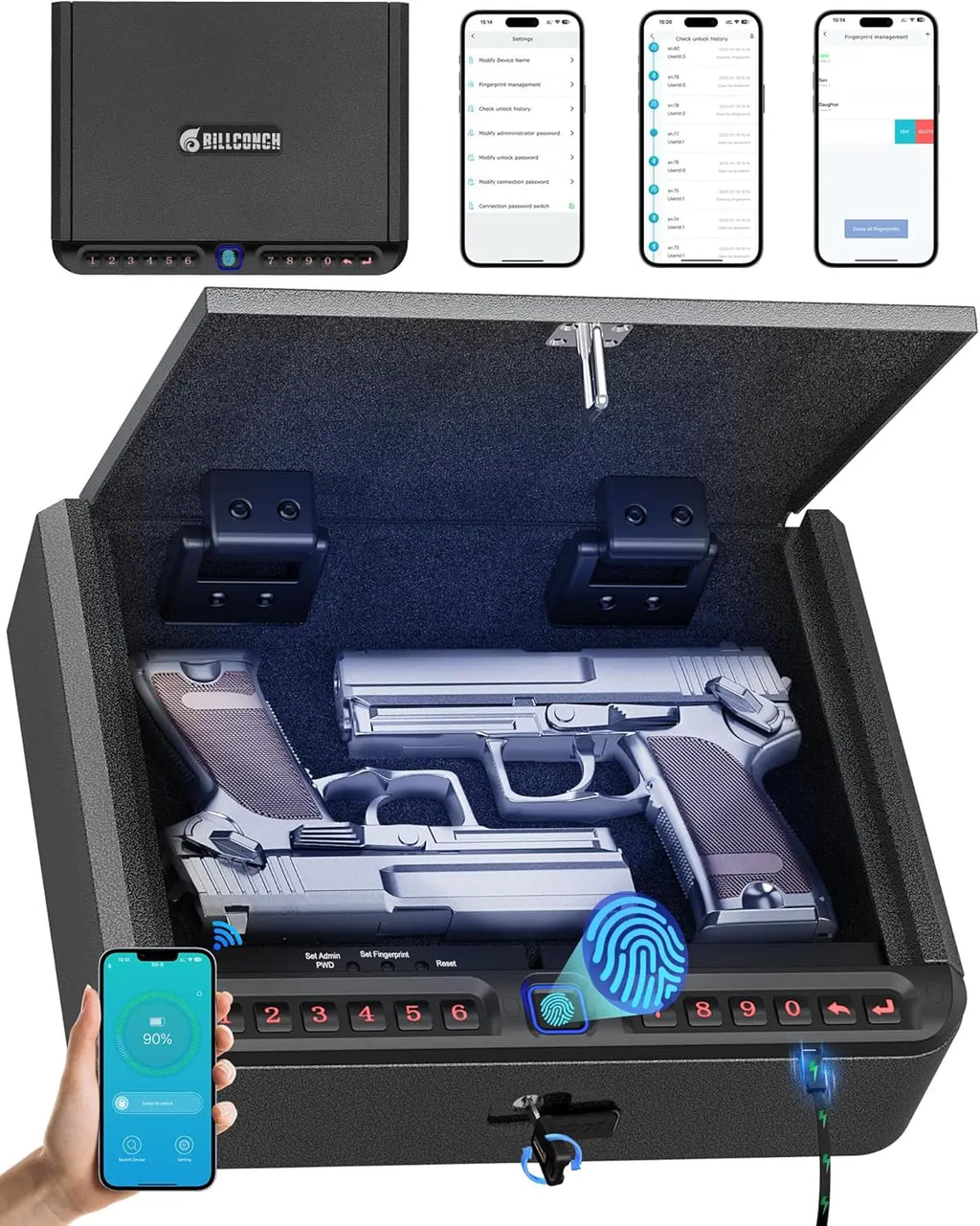 Biometric Handgun Safe — 4-Way Quick Access with Fingerprint, PIN, App & Key