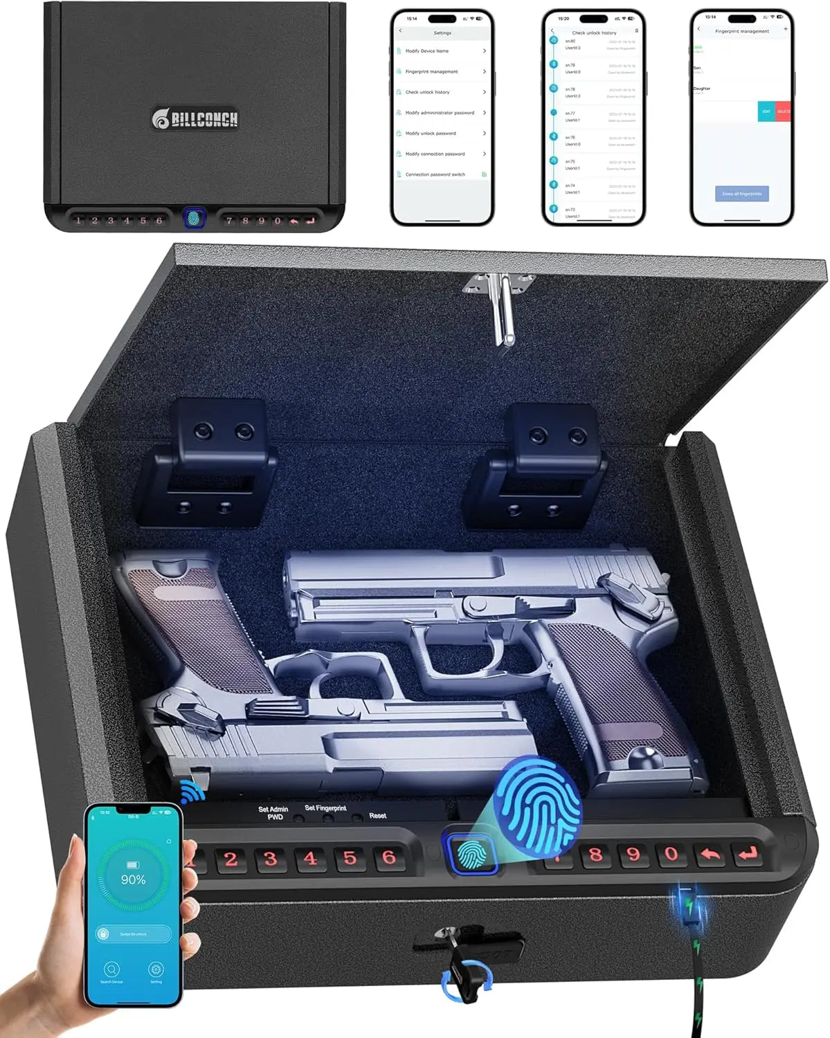 Biometric Handgun Safe — 4-Way Quick Access with Fingerprint, PIN, App & Key