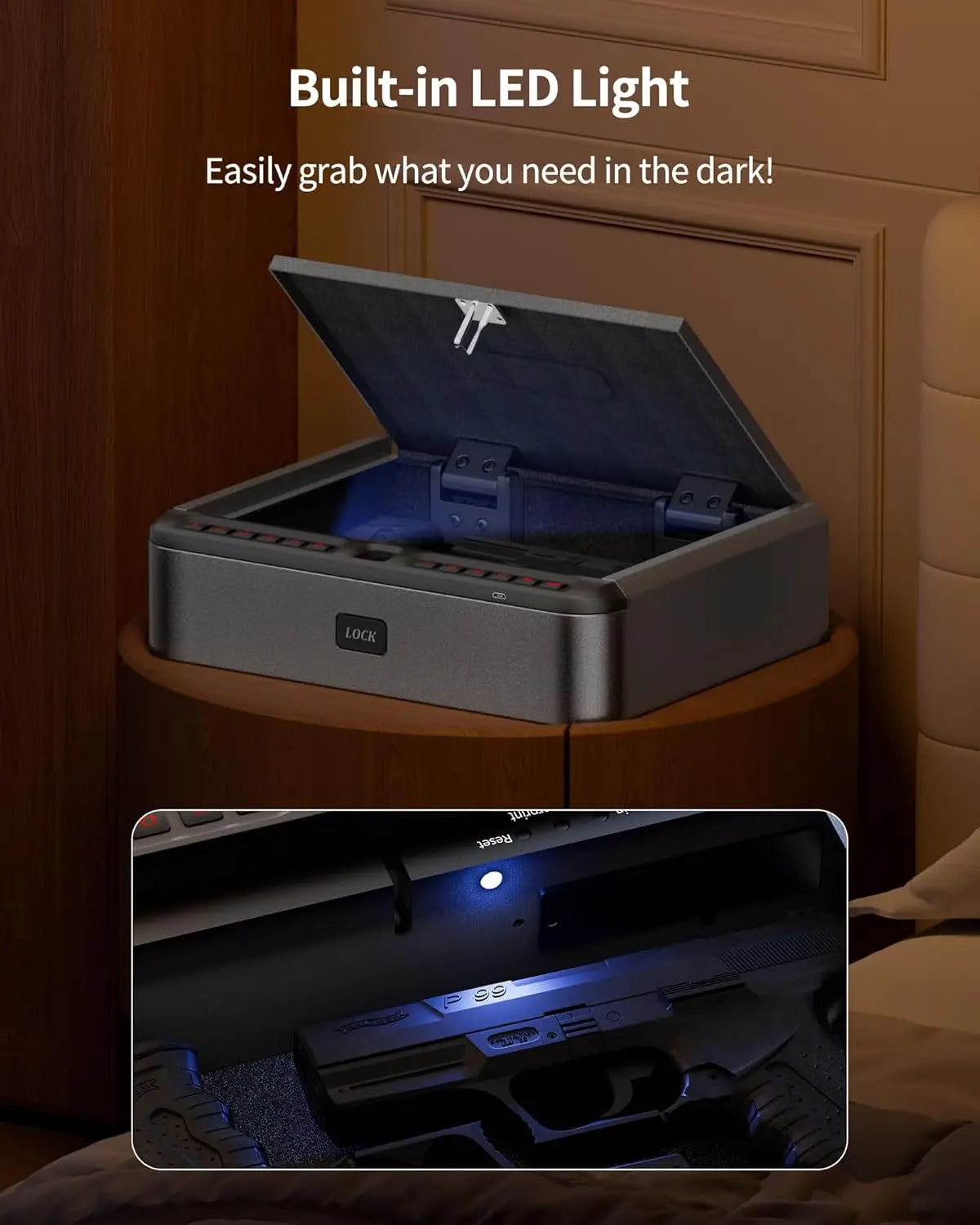Biometric Handgun Safe — 4-Way Quick Access with Fingerprint, PIN, App & Key