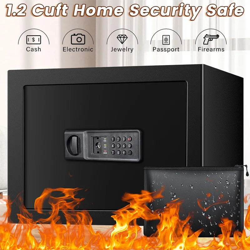 Electronic Password Gun Safe — Fireproof Metal Pistol Security Box