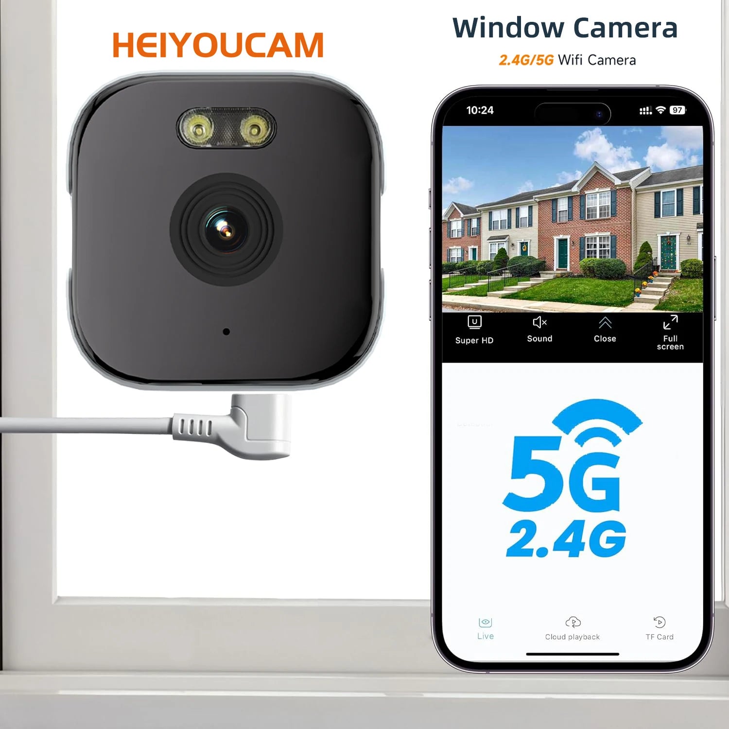 HEIYOUCAM 2K Window Security Camera — No-Drill Indoor & Outdoor Monitoring with Human Detection