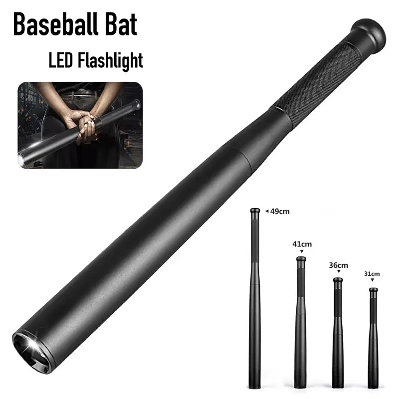 Baseball Bat LED Flashlight — Super Bright Waterproof Aluminum Baton Torch for Self-Defense & Emergencies