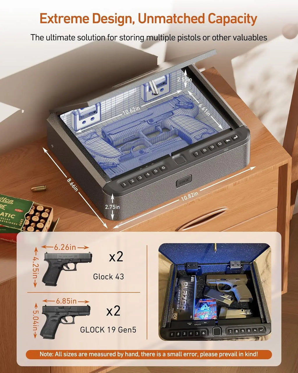 Biometric Handgun Safe — 4-Way Quick Access with Fingerprint, PIN, App & Key