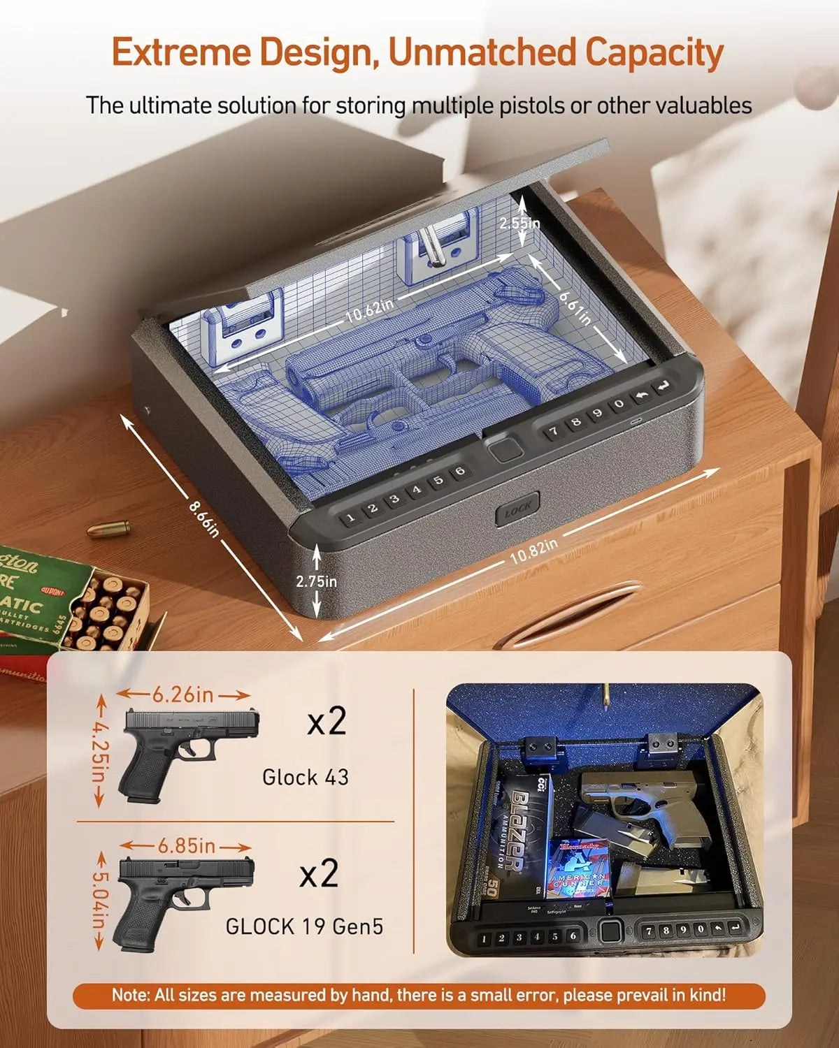 Biometric Handgun Safe — 4-Way Quick Access with Fingerprint, PIN, App & Key