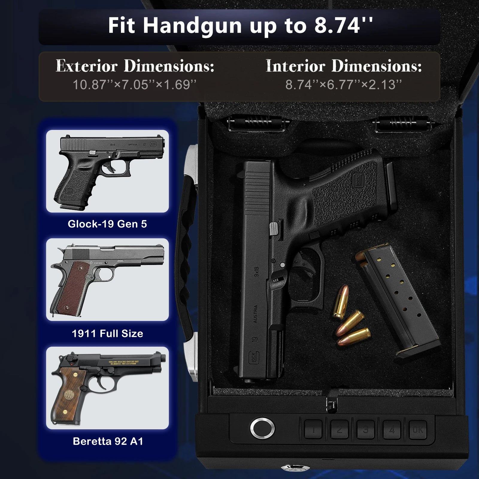 Biometric Portable Gun Safe — Fingerprint, PIN & App Unlock with Cold-Rolled Steel