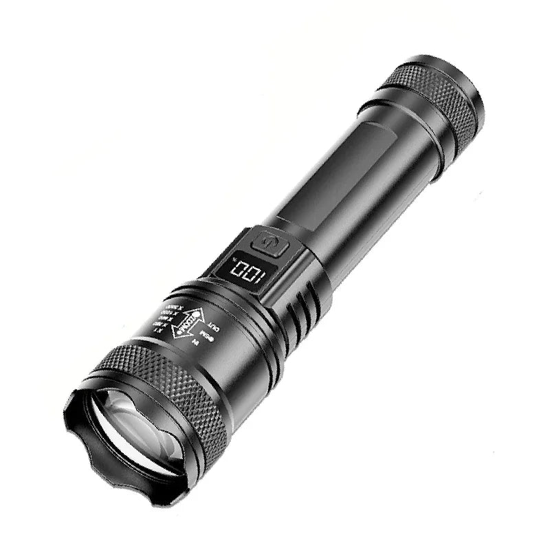 2000LM Tactical LED Flashlight — USB Rechargeable Zoomable Torch with Digital Display