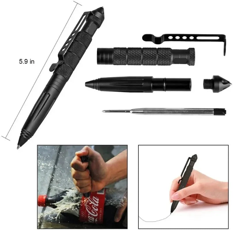 Military Tactical Pen — Aviation Aluminum Glass Breaker & Emergency Survival Tool