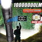 2000LM Tactical LED Flashlight — USB Rechargeable Zoomable Torch with Digital Display