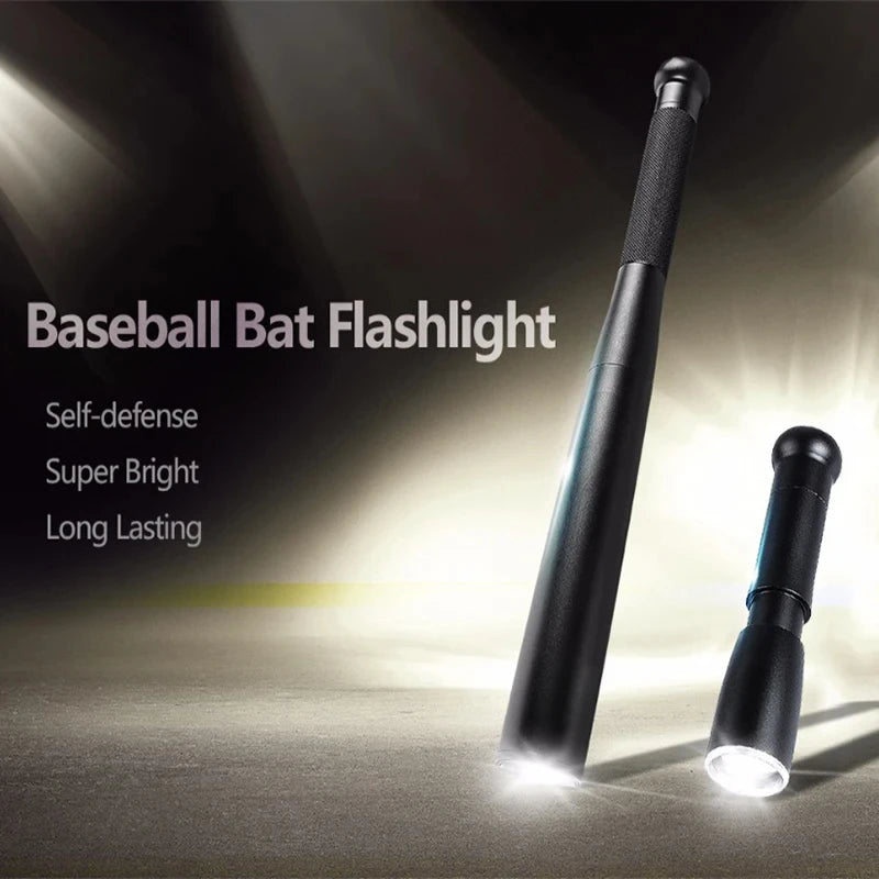 Baseball Bat LED Flashlight — Super Bright Waterproof Aluminum Baton Torch for Self-Defense & Emergencies