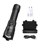 2000LM Tactical LED Flashlight — USB Rechargeable Zoomable Torch with Digital Display