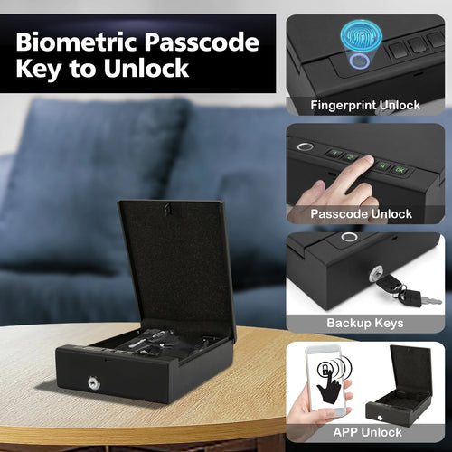 Biometric Portable Gun Safe — Fingerprint, PIN & App Unlock with Cold-Rolled Steel